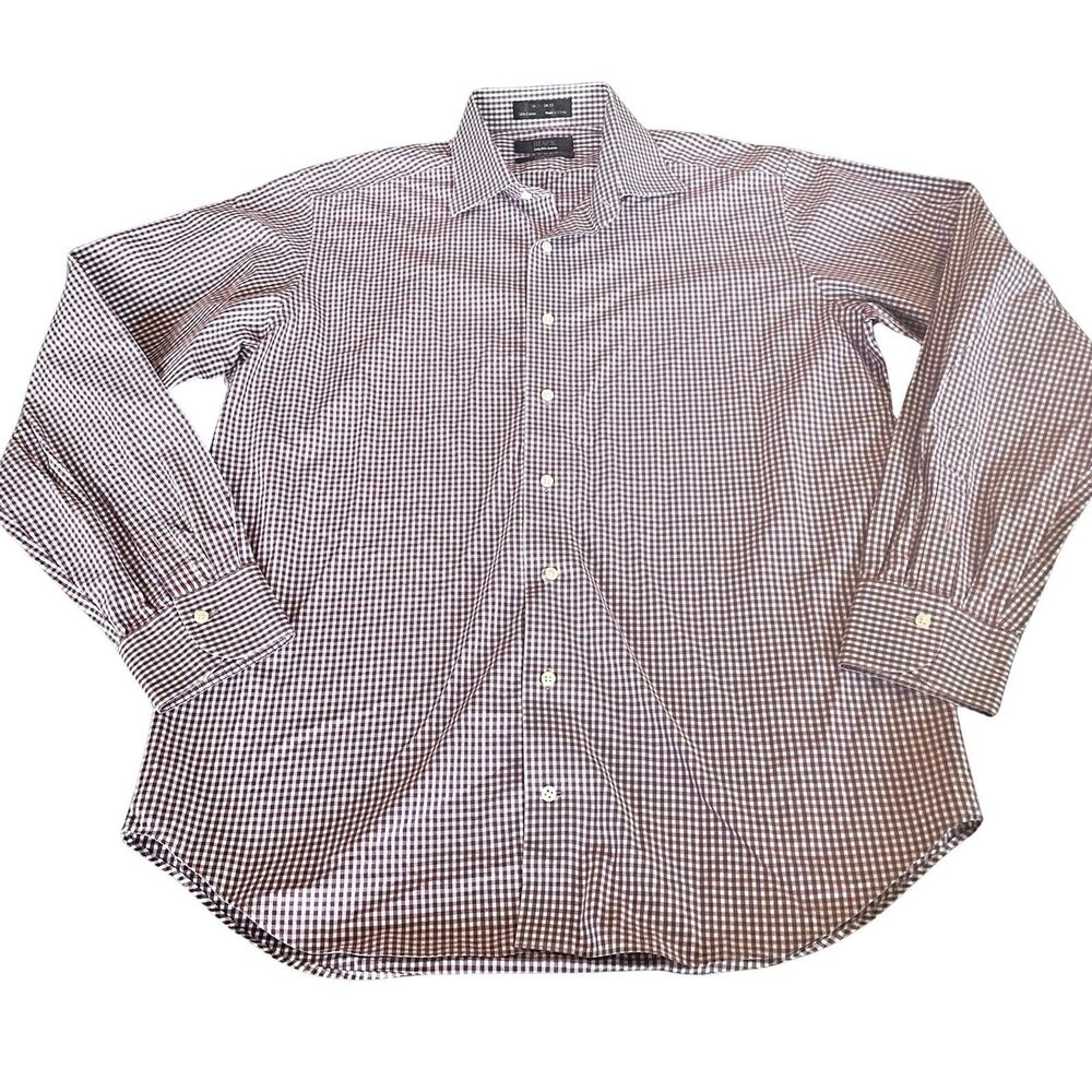 Black Saks Fifth Avenue Shirt Men's 16.5 34/35 Purple Gingham Long Sleeve Button